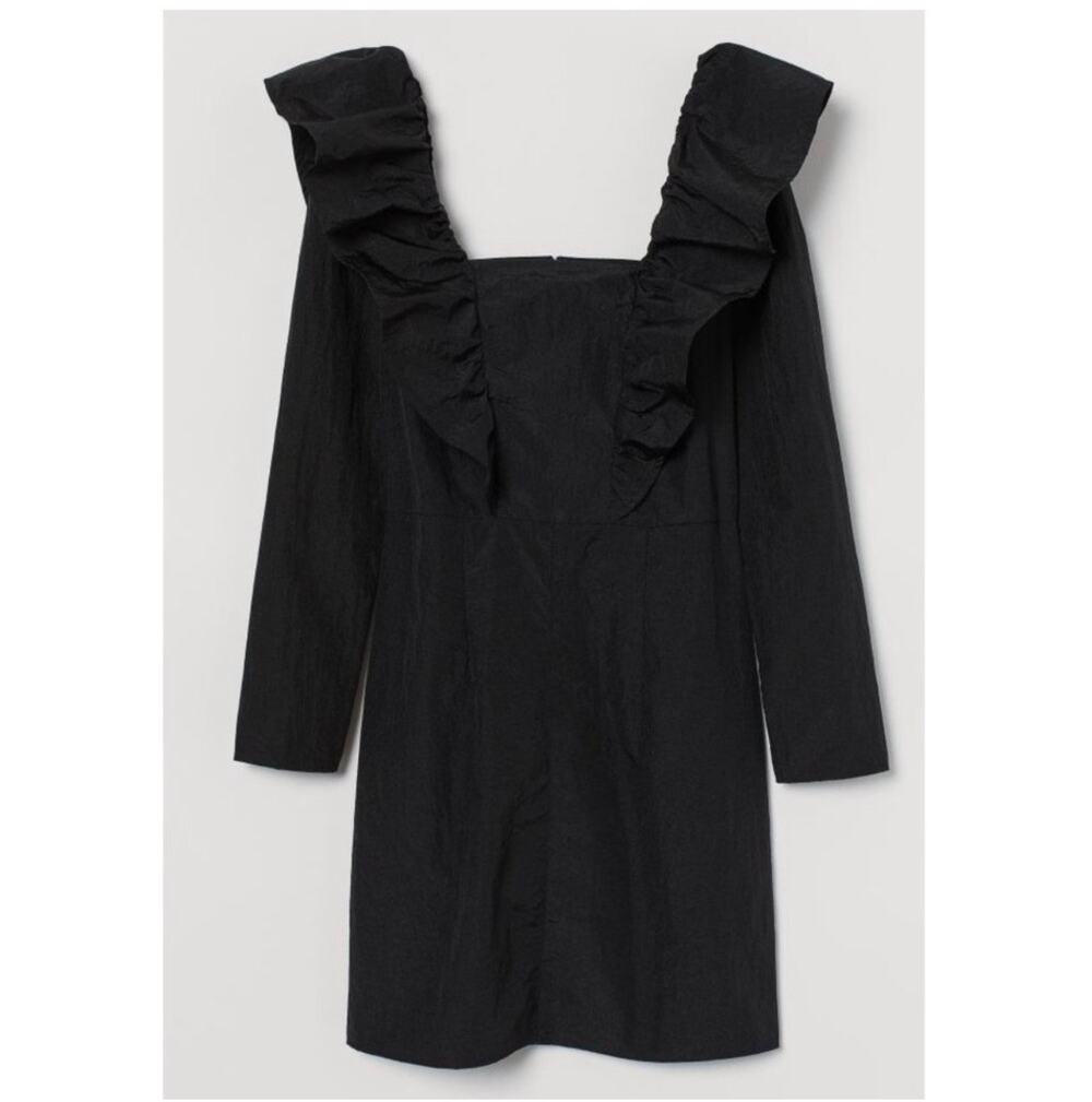 H&M Black Long Sleeve Ruffles Dress Size XXL NWT